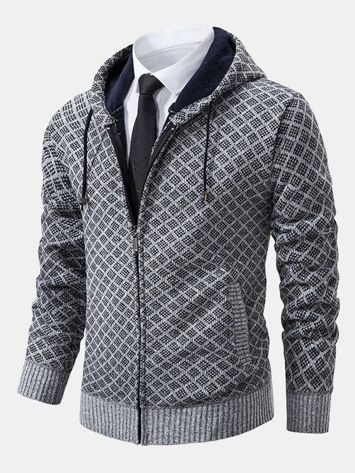 Oliver | Diamond Pattern Zip Hooded Jumper