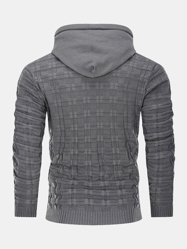 Alfie | Slim Fit Knitted Plaid  panelled Hooded Jumper