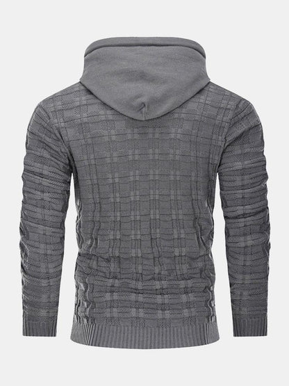 Alfie | Slim Fit Knitted Plaid  panelled Hooded Jumper