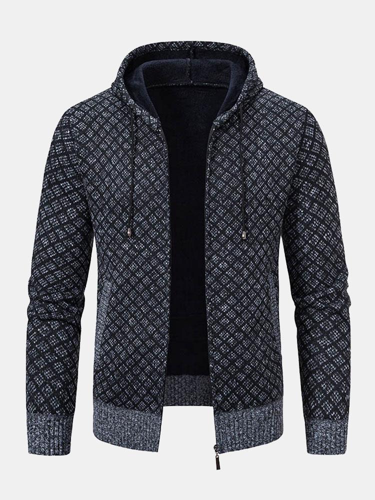 Oliver | Diamond Pattern Zip Hooded Jumper