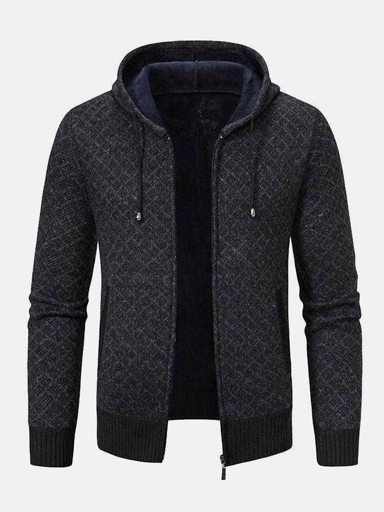 Oliver | Diamond Pattern Zip Hooded Jumper