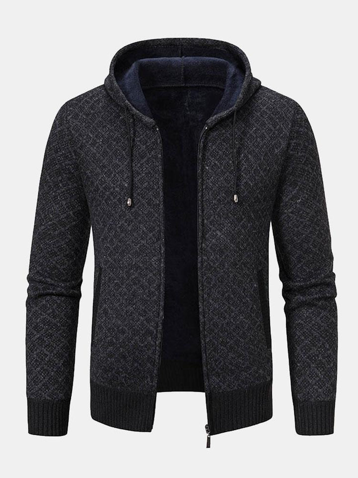 Oliver | Diamond Pattern Zip Hooded Jumper